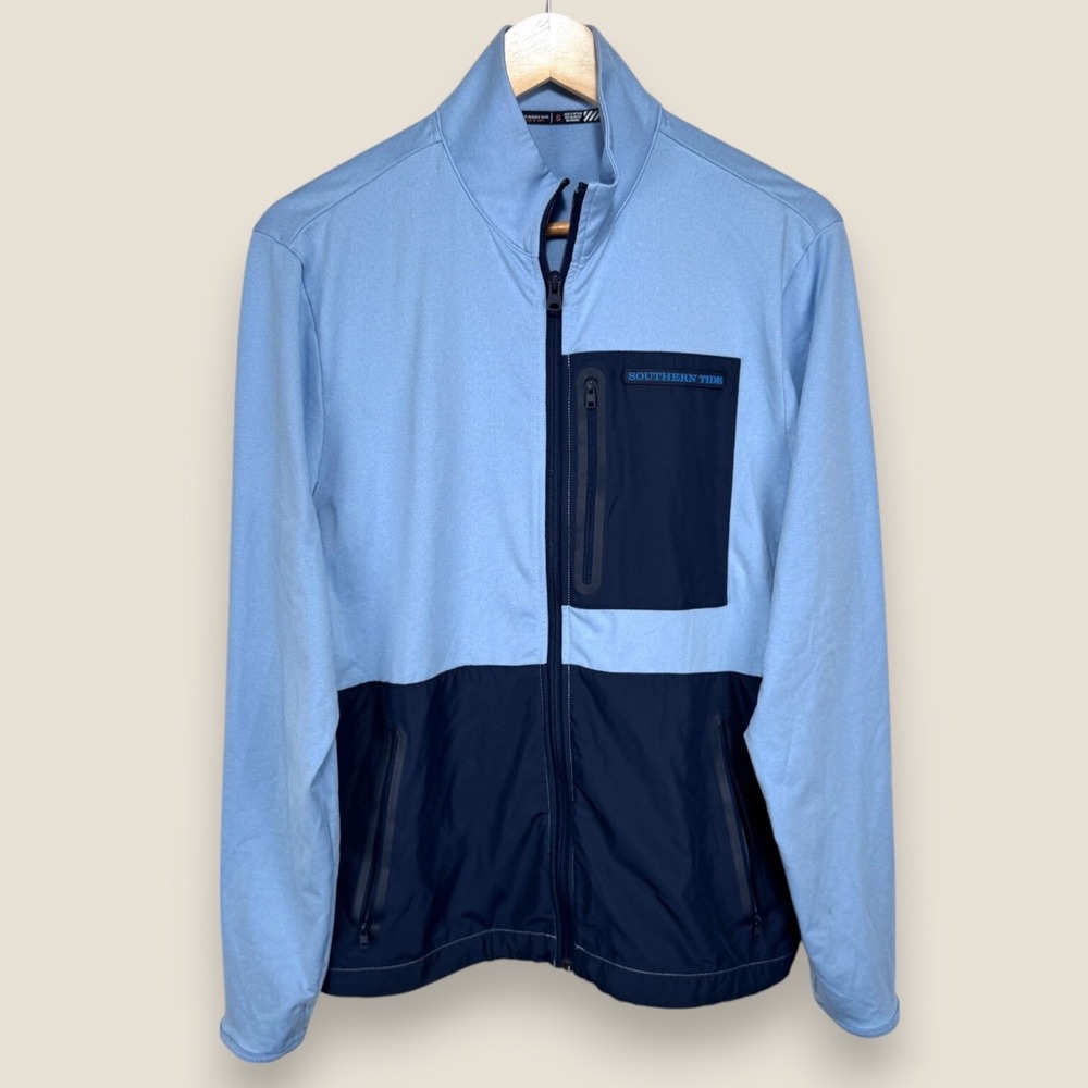Southern Tide Sea Foam Performance Full Zip Jacket Men Small Blue Chest Pocket